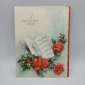 Vintage Christmas Card Roses‎ Silent Night Holiday Greeting Unused Signed